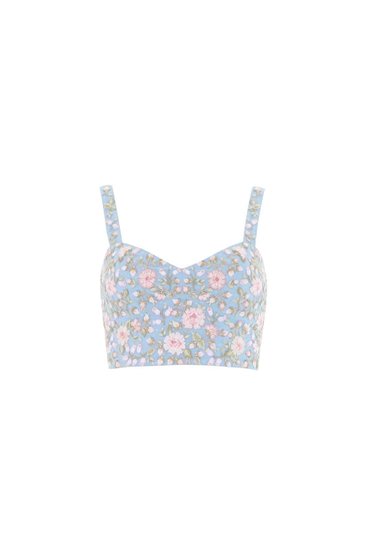Needle & Thread Eden Rose Top top niebieski haft