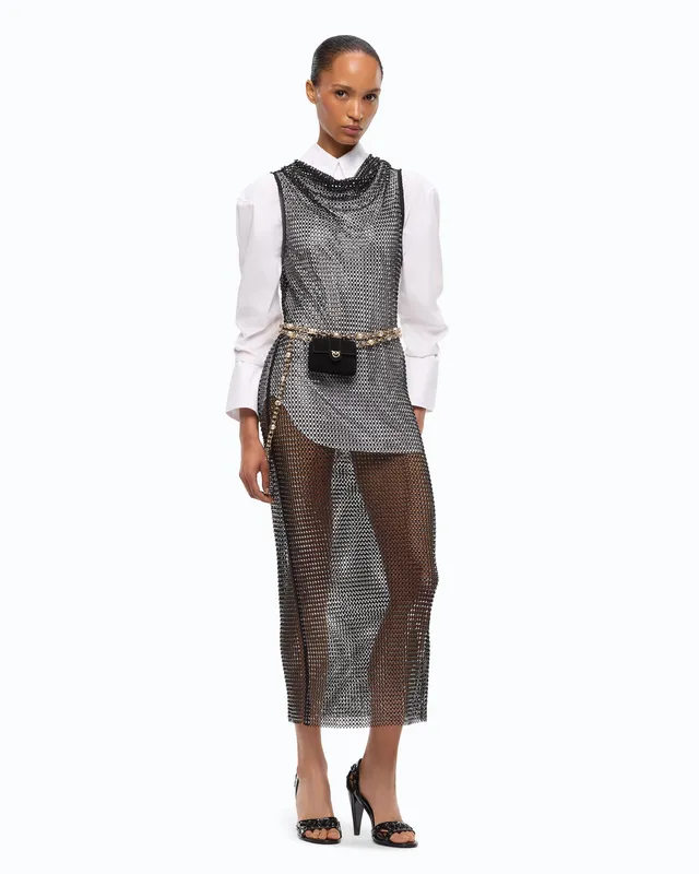 Pinko Carrera Dress sukienka midi czarna z cyrkoniami