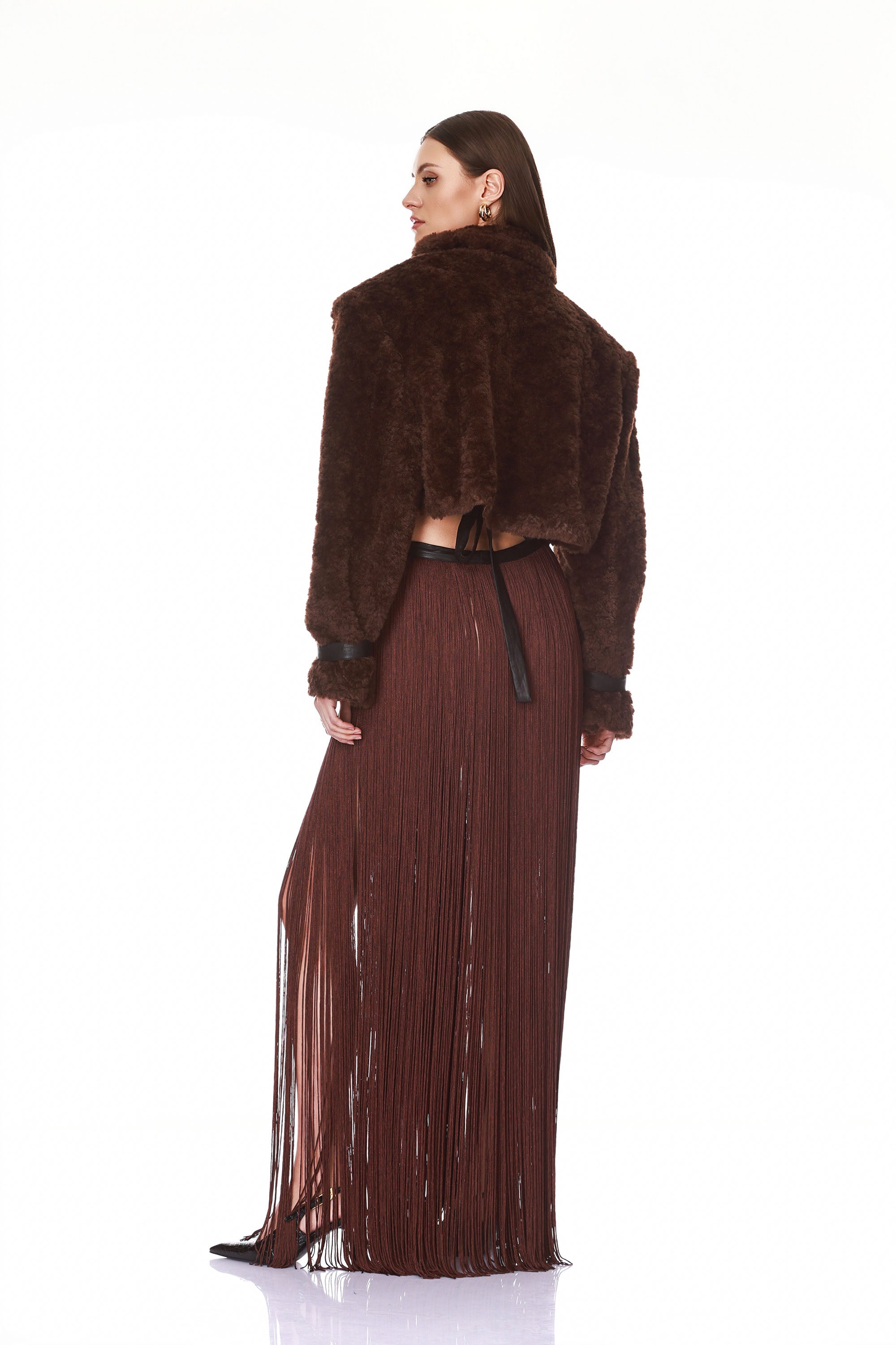 Bronx and Banco Faux Mink kurtka futerko brąz krótka