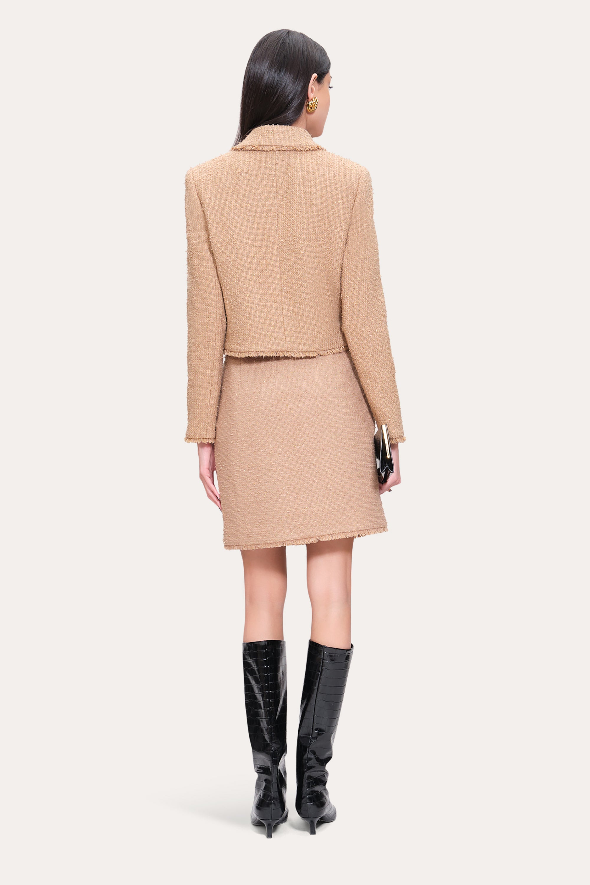 Elie Tahari Boucle Tweed żakiet Camel Multi krótki