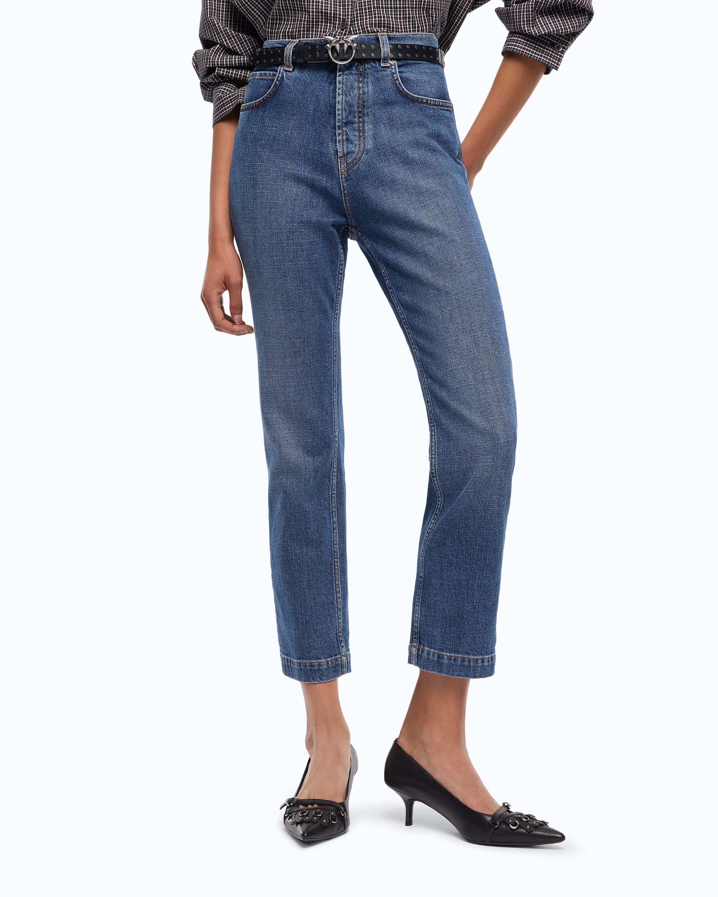 Pinko Sue Slim Comfort jeansy cropped jasnoniebieskie