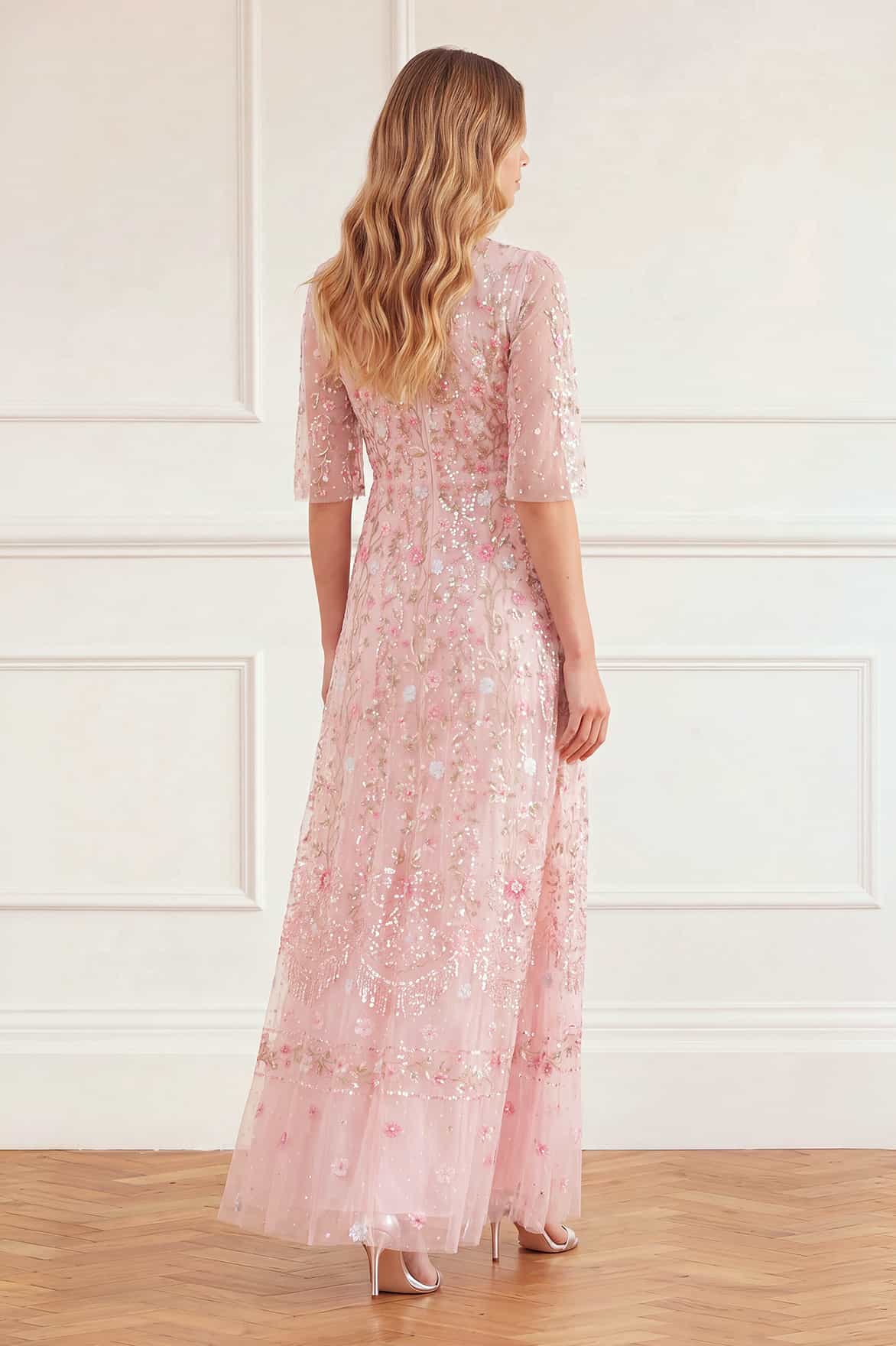 Needle & Thread Rococo Ribbon Round Neck Gown sukienka różowa maxi