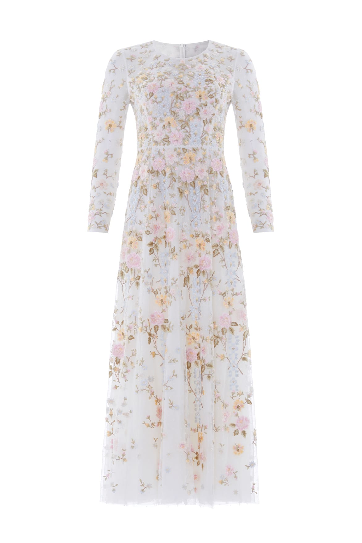 Needle & Thread Garden Rose Long Sleeve Ankle Gown sukienka biała