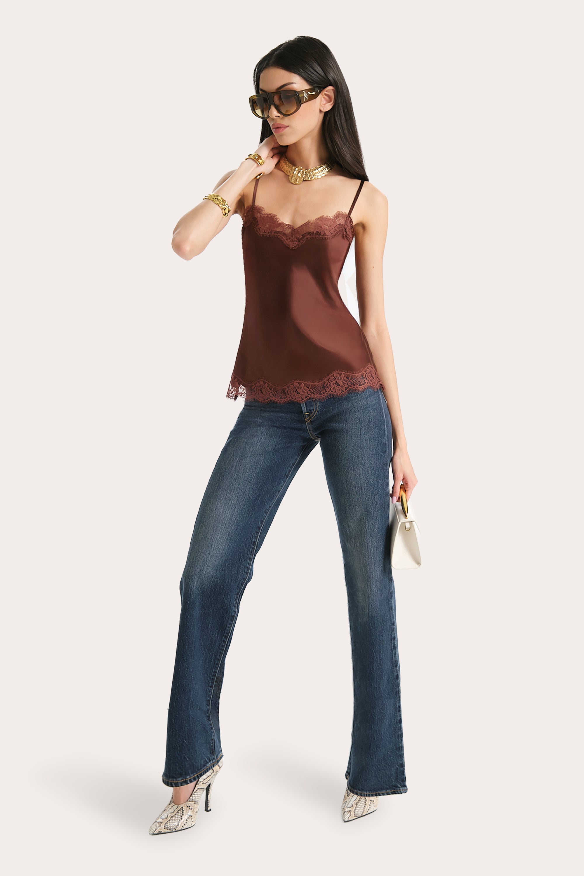 Elie Tahari Brooke top jedwabny bitter chocolate
