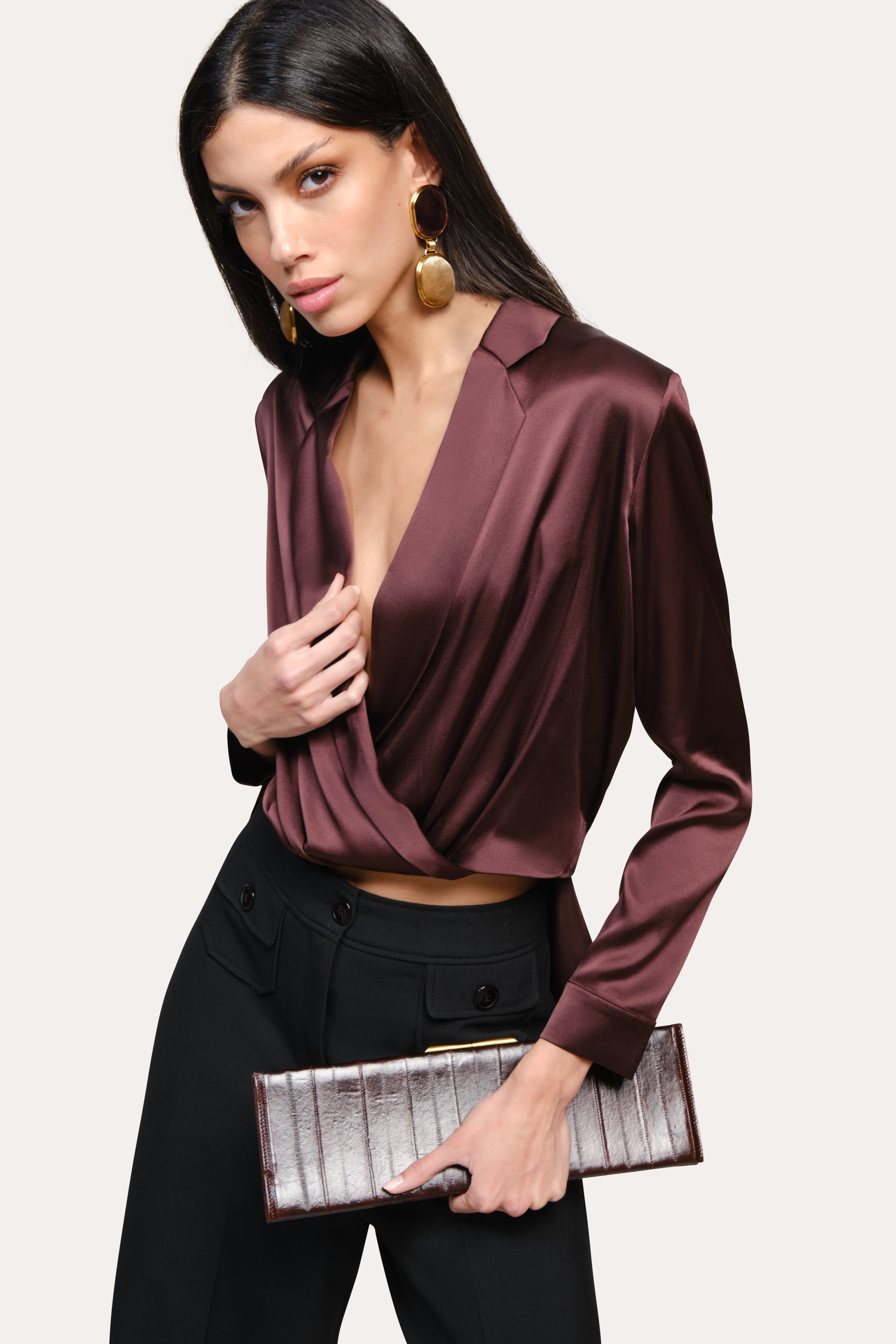 Elie Tahari Violette bluzka Aubergine jedwab