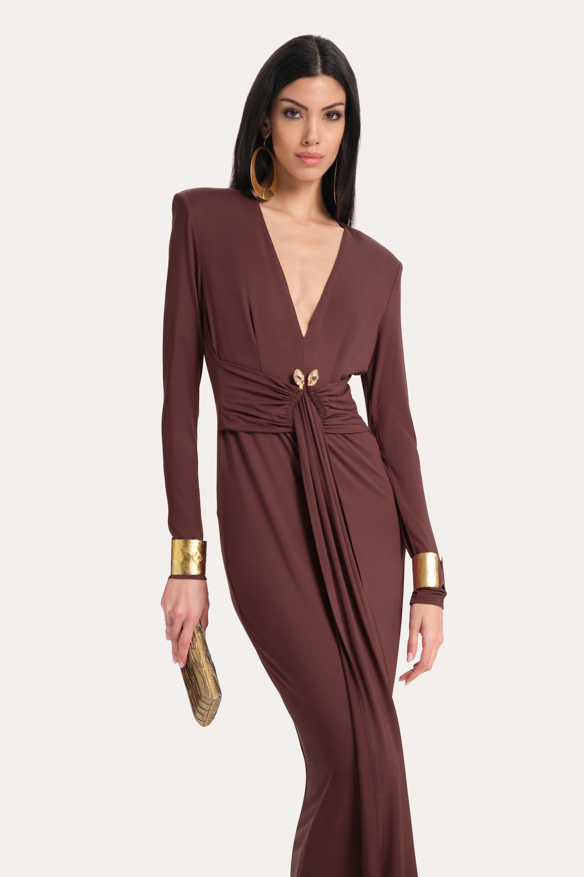 Elie Tahari Amber sukienka jersey maxi Bitter Chocolate