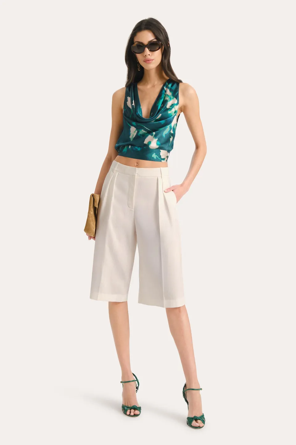 Elie Tahari Tina szorty Fresh Pearl len bermudy