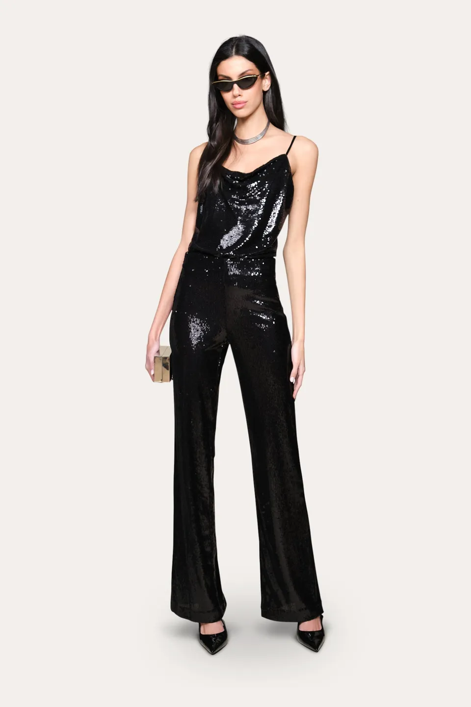 Elie Tahari EN043204 Sequined spodnie czarne cekinowe