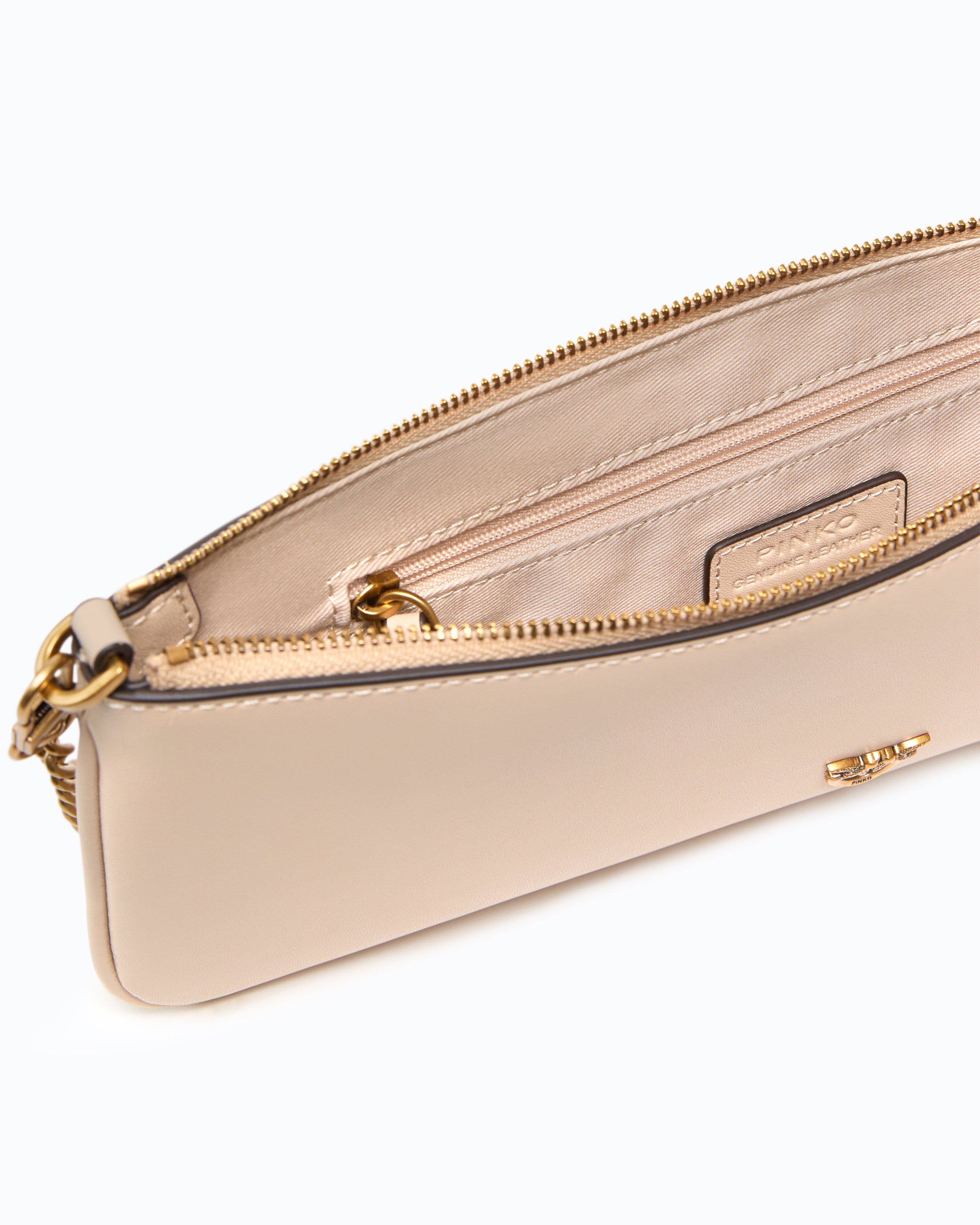 Pinko New Horizontal Flat torebka skórzana beżowa