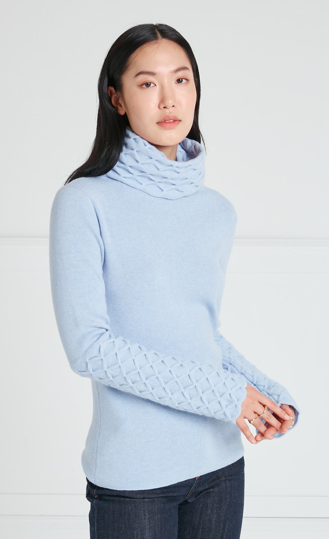 Temperley London Honeycomb Knit Jumper sweter Powder Blue wełna