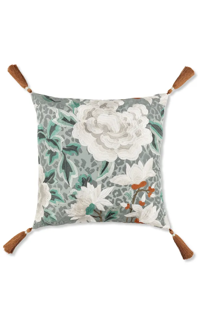 Temperley London Lavinia Cushion poduszka niebieska haft 50x50