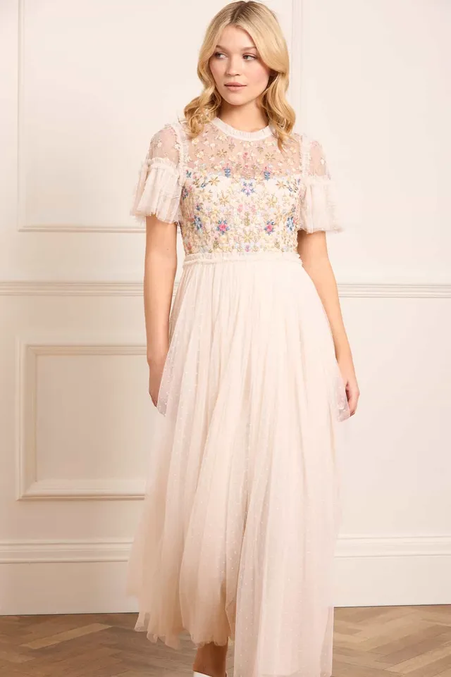 Needle & Thread Flowerbed Bodice Ankle Gown sukienka kremowa