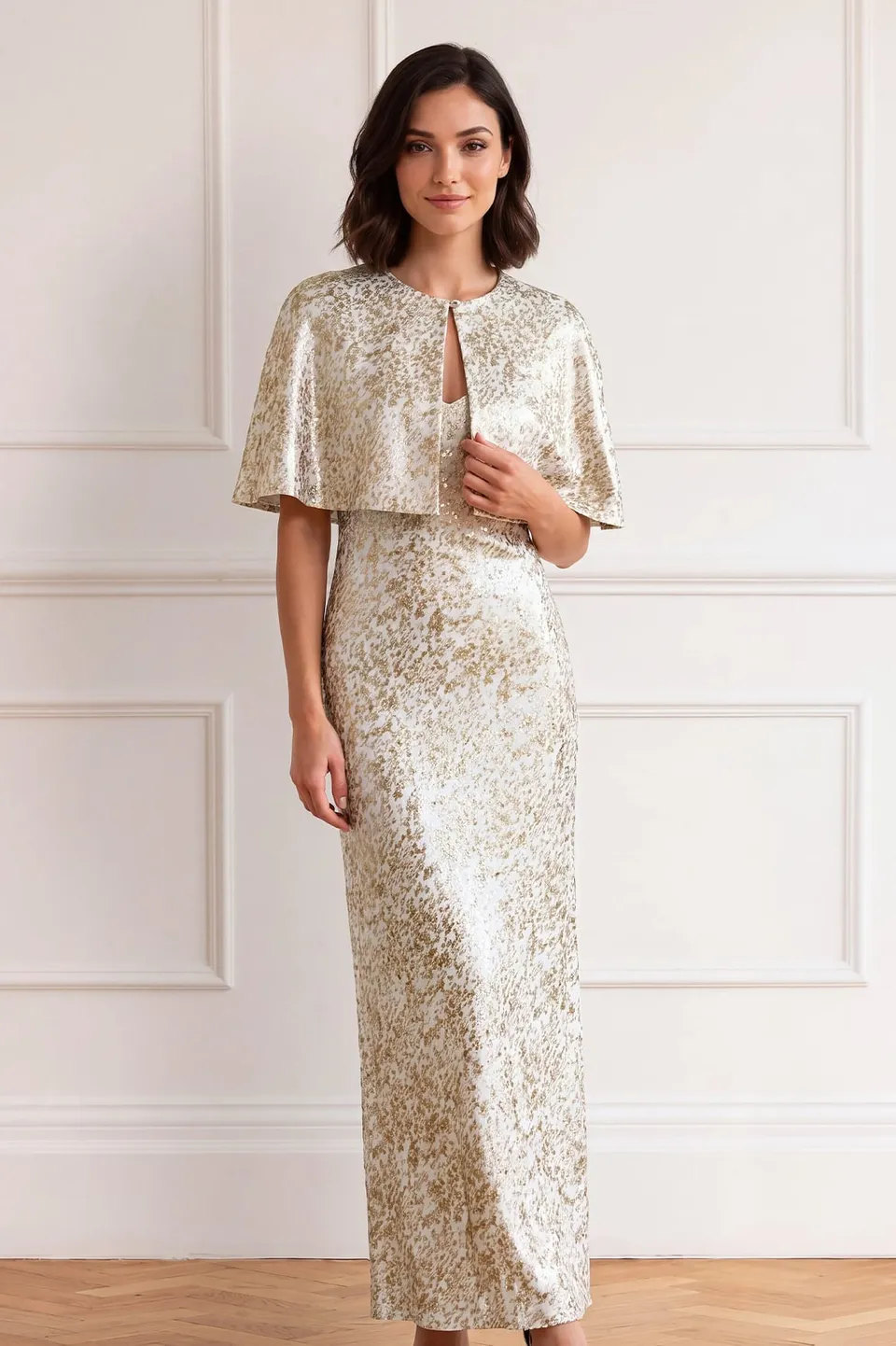 Needle & Thread Nola Lurex Velvet Cami Cape Gown suknia złota