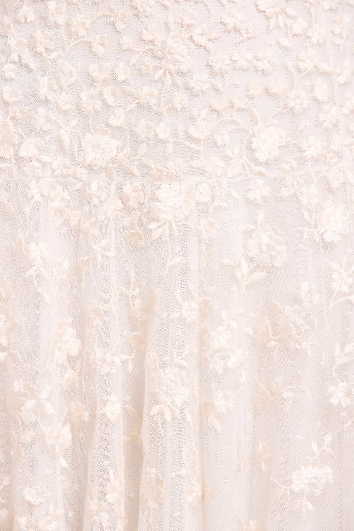 Needle & Thread Lea Ditsy Strapless Cape Gown sukienka biała haftowana