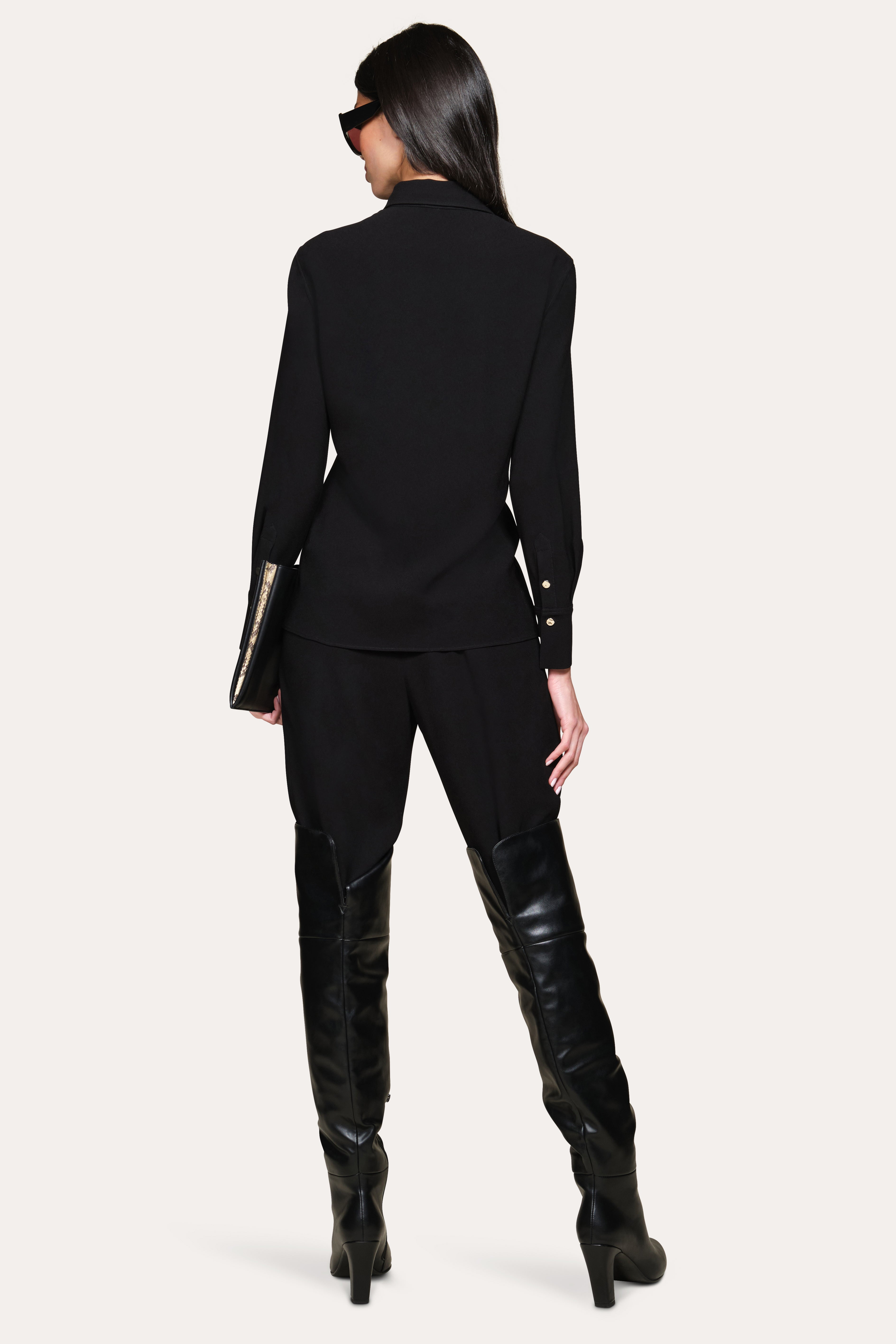 Elie Tahari Japanese Crepe koszula czarna z guzikami