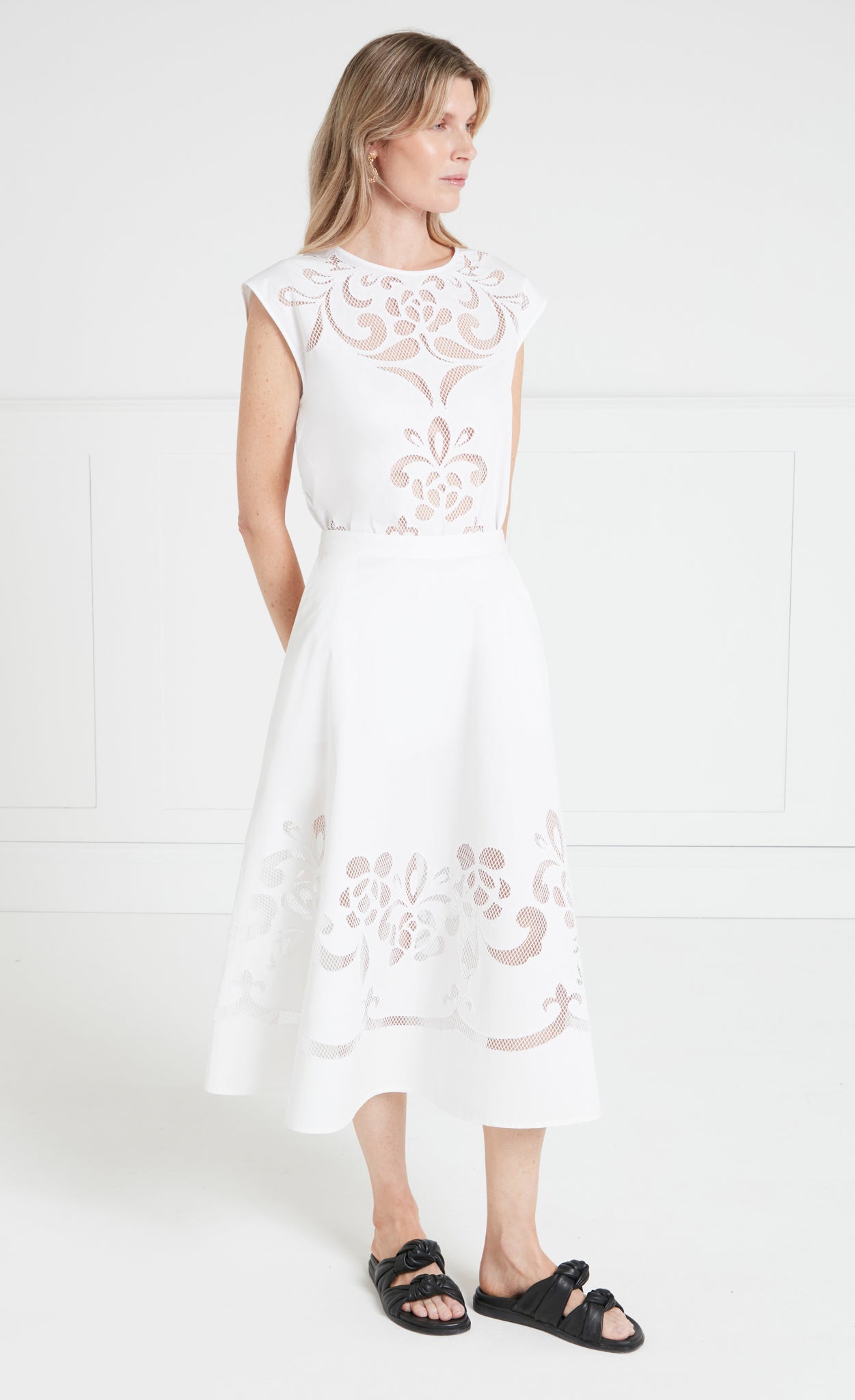 Temperley London Nelle spódnica midi biała bawełna