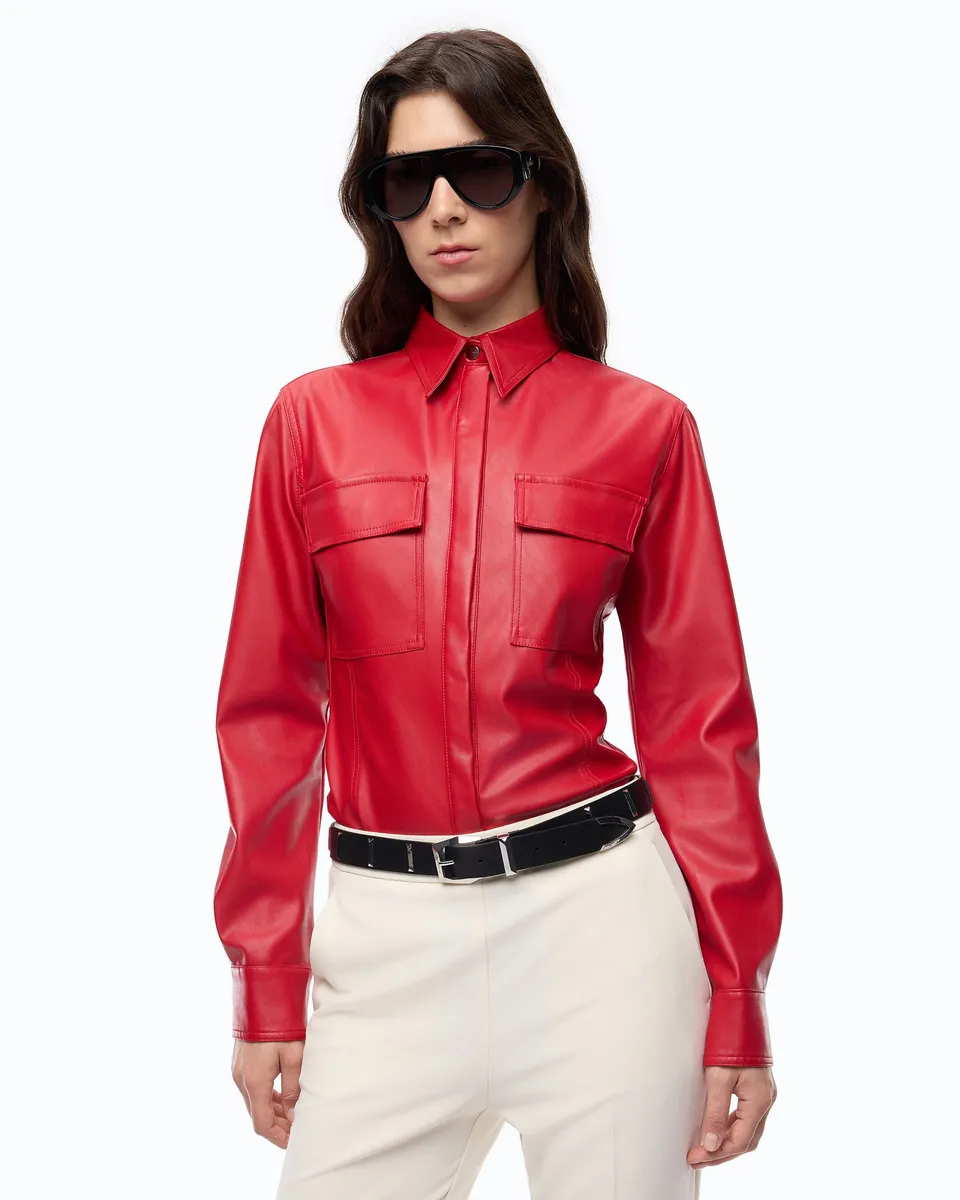 Pinko Cambria Shirt koszula czerwona skóropodobna