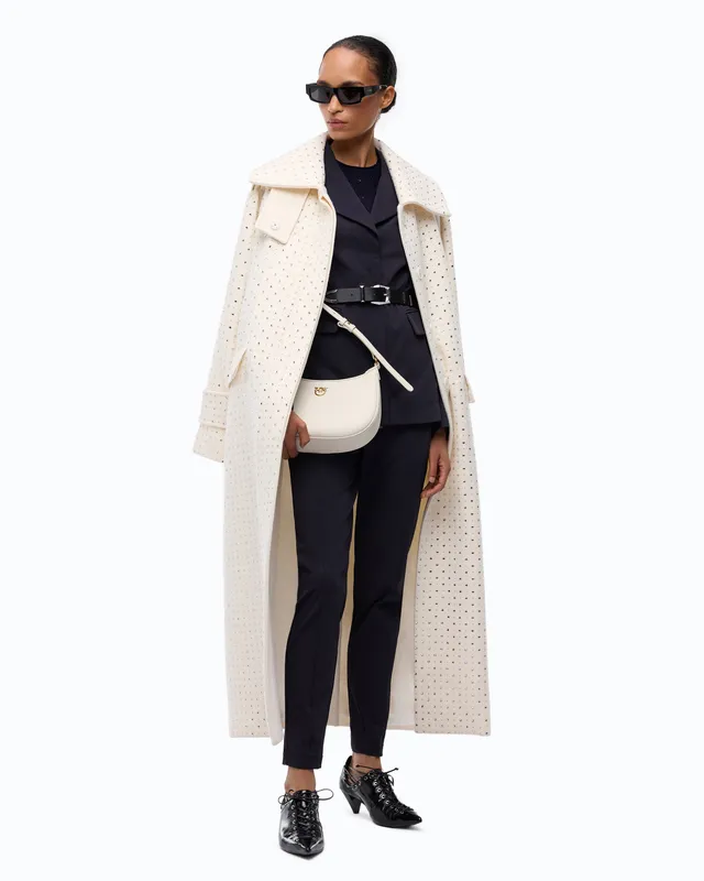 Pinko Peugeot Coat płaszcz wełniany długi kryształki