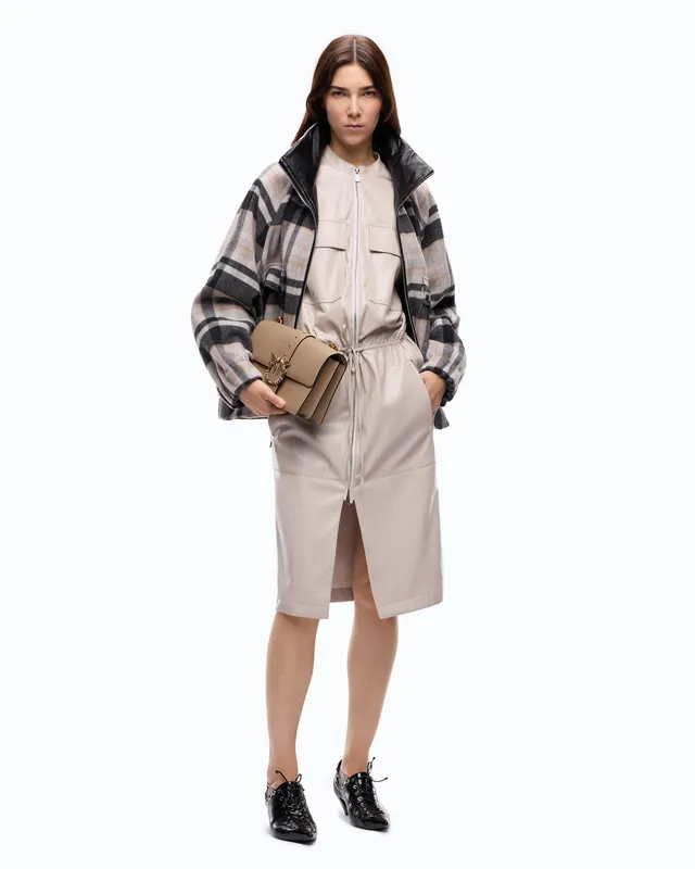 Pinko Aerides Dress sukienka midi srebrna skóropodobna