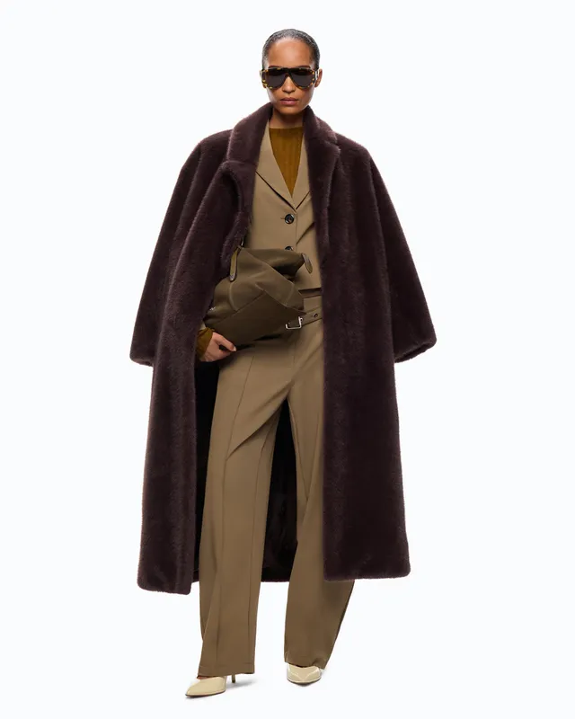 Pinko Calendula Coat płaszcz długi brązowy futro