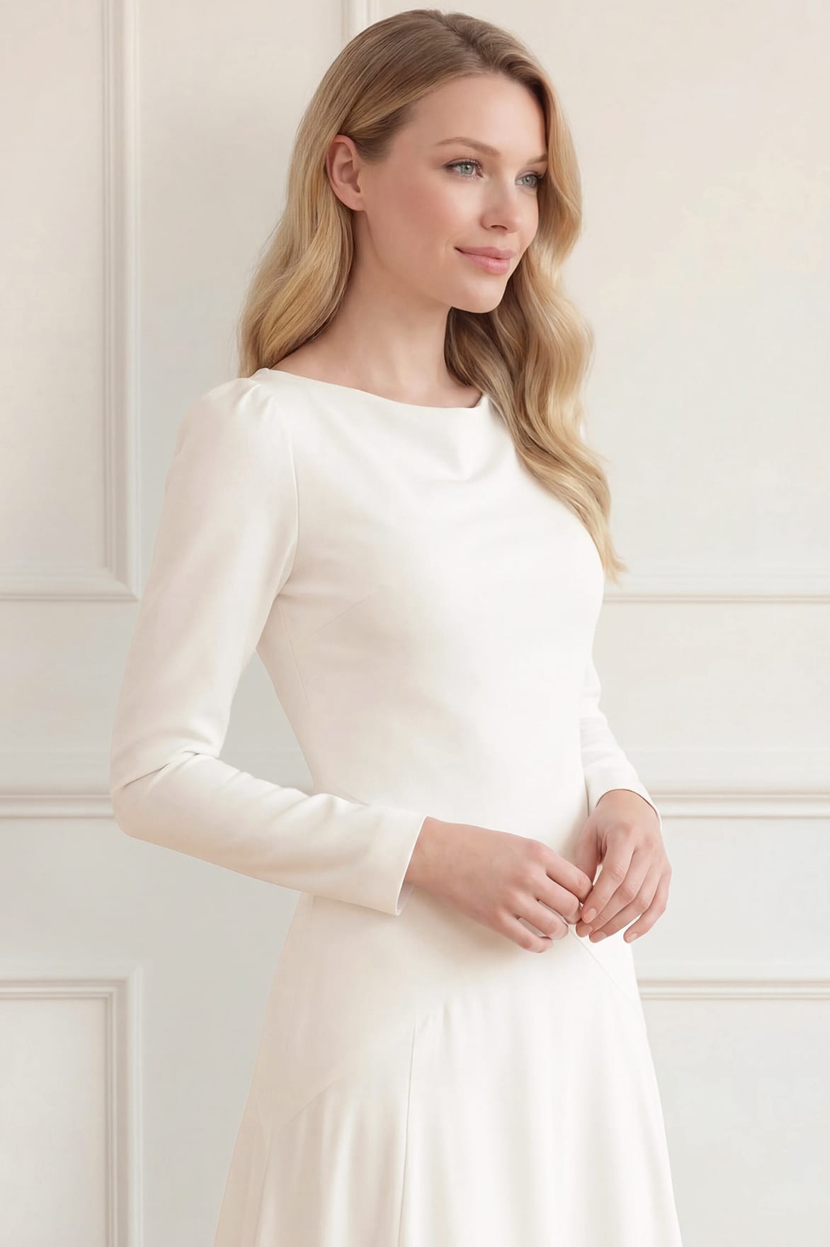 Needle & Thread Evangeline Satin Cowl suknia biała długi rękaw