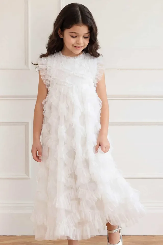 Needle & Thread Genevieve Kids Gown sukienka biała falbany