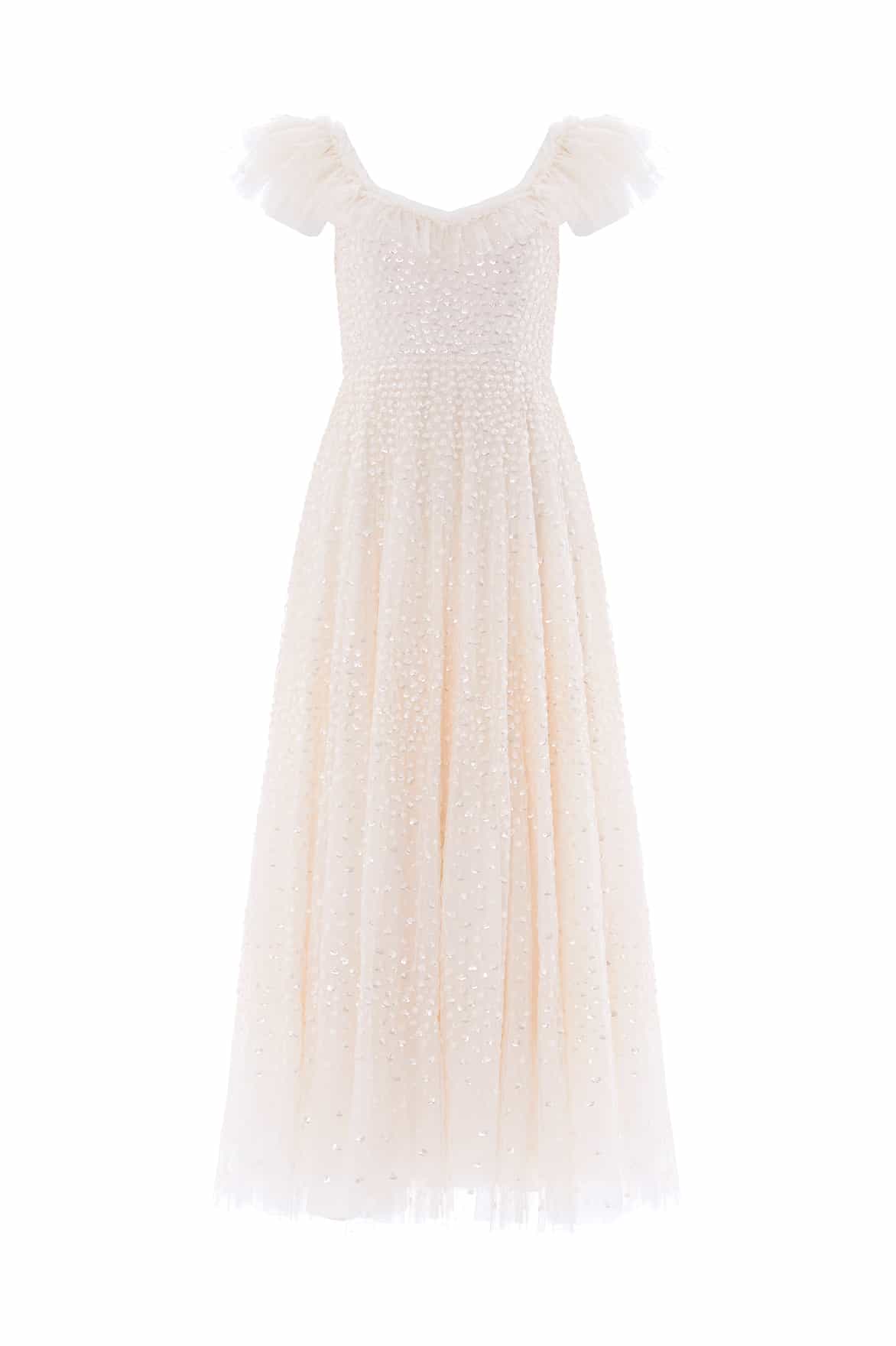 Needle & Thread Scatter Dot Ruffle Ankle Gown sukienka kremowa