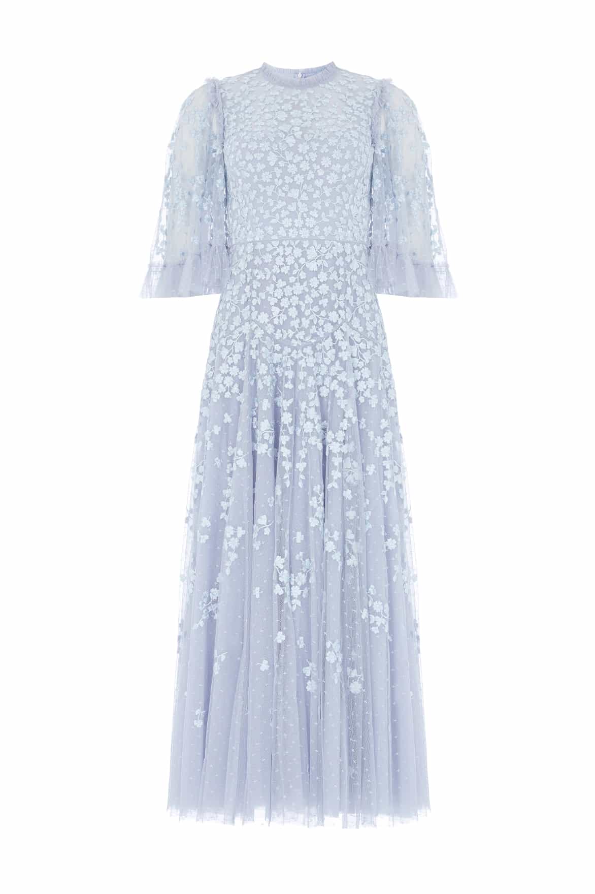 Needle & Thread Scatter Blossom Round Neck Ankle Gown sukienka błękitna