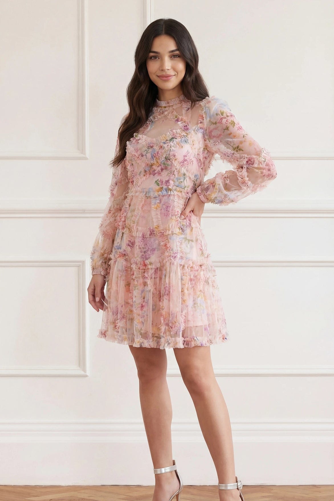 Needle & Thread Floral Diamond Ruffle Dress sukienka multi