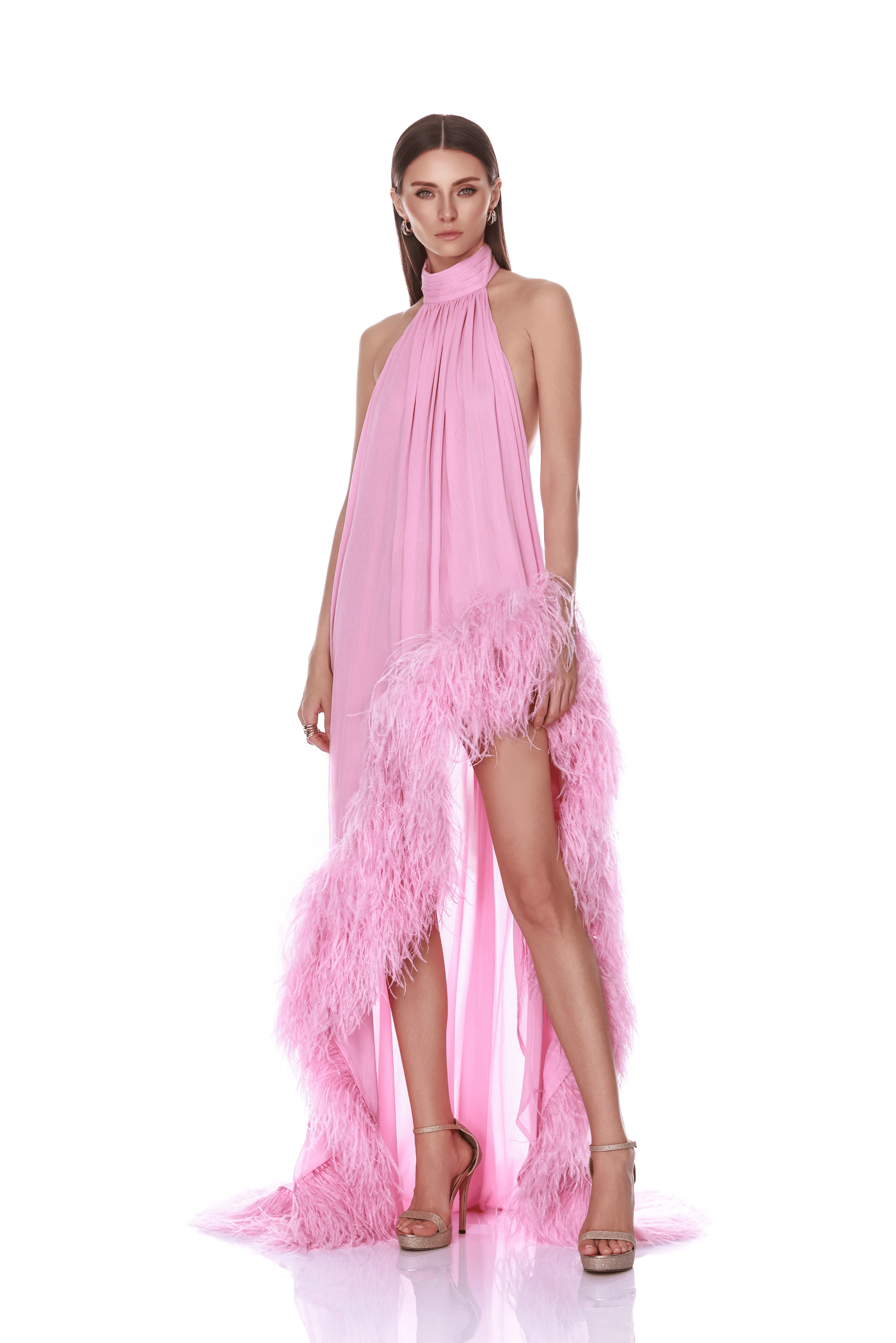 Bronx and Banco Madeline Halterneck sukienka wieczorowa baby pink
